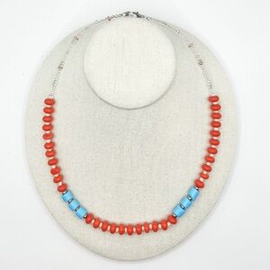 Handmade Orange and Turquoise Beaded Necklace